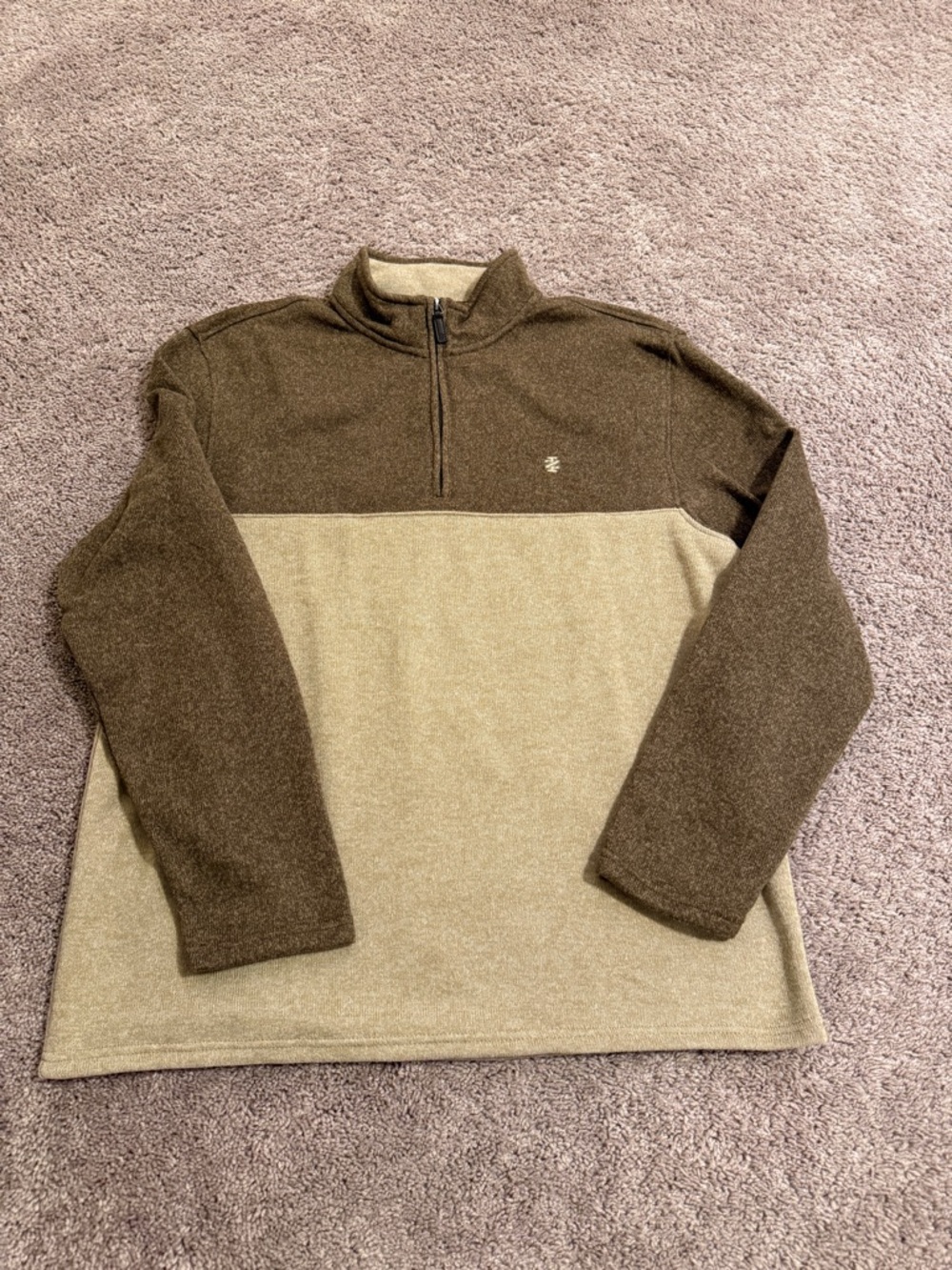 Izod Two-Tone quarter m-Zip Sweater in Brown and Tan